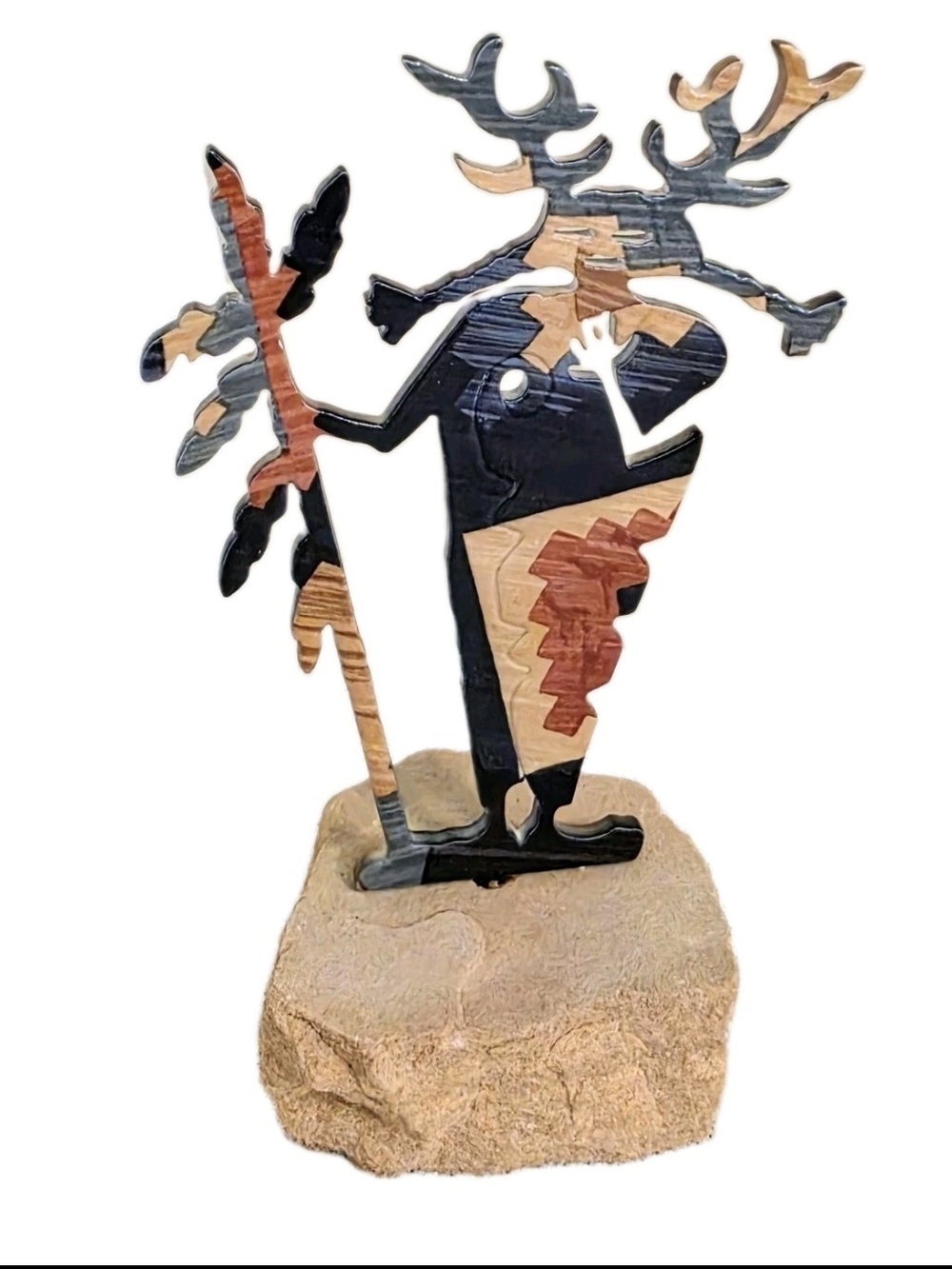 Metal Kachina Figurine Stone Base Spear Tribal Native Southwest Lazart USA